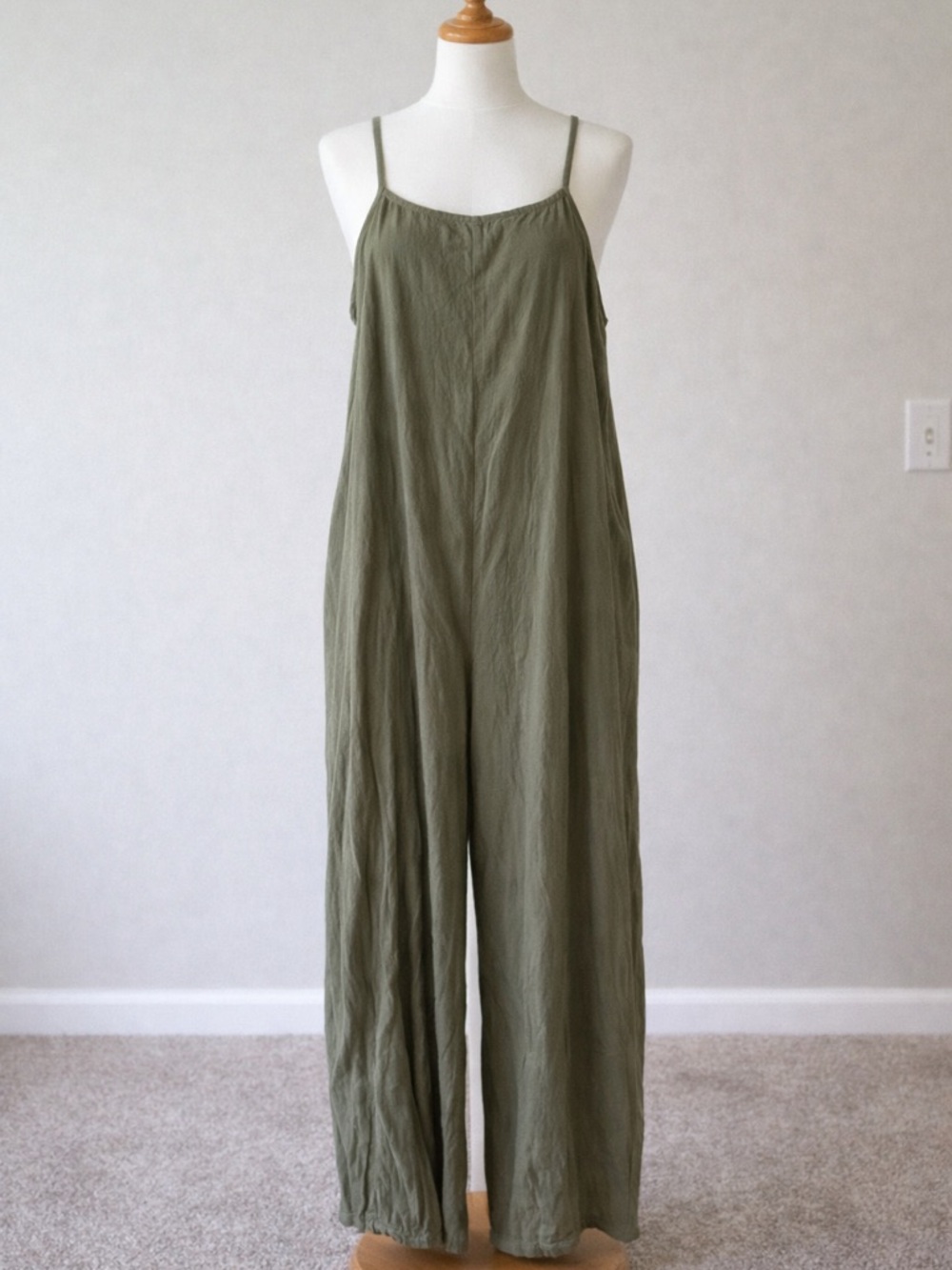 Olive Green Wide-Leg Spaghetti Strap Jumpsuit